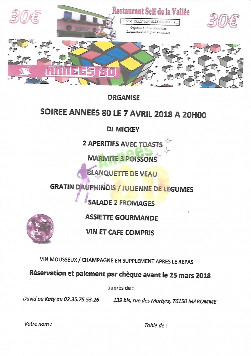 repas et soirée année 80