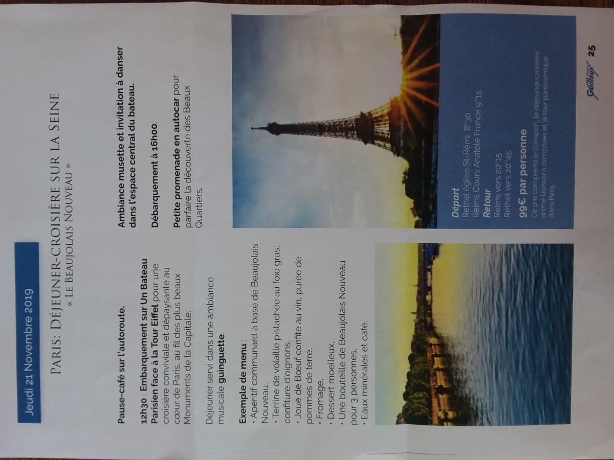 Déjeuner croisière sur la Seine le beaujolais nouveau