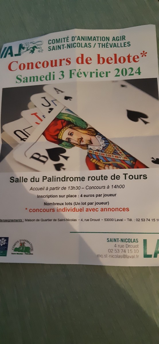 Concours de belote samedi 3 février 13h30