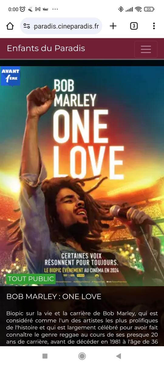 Cinma One Love de Bob Marley en avant-premire