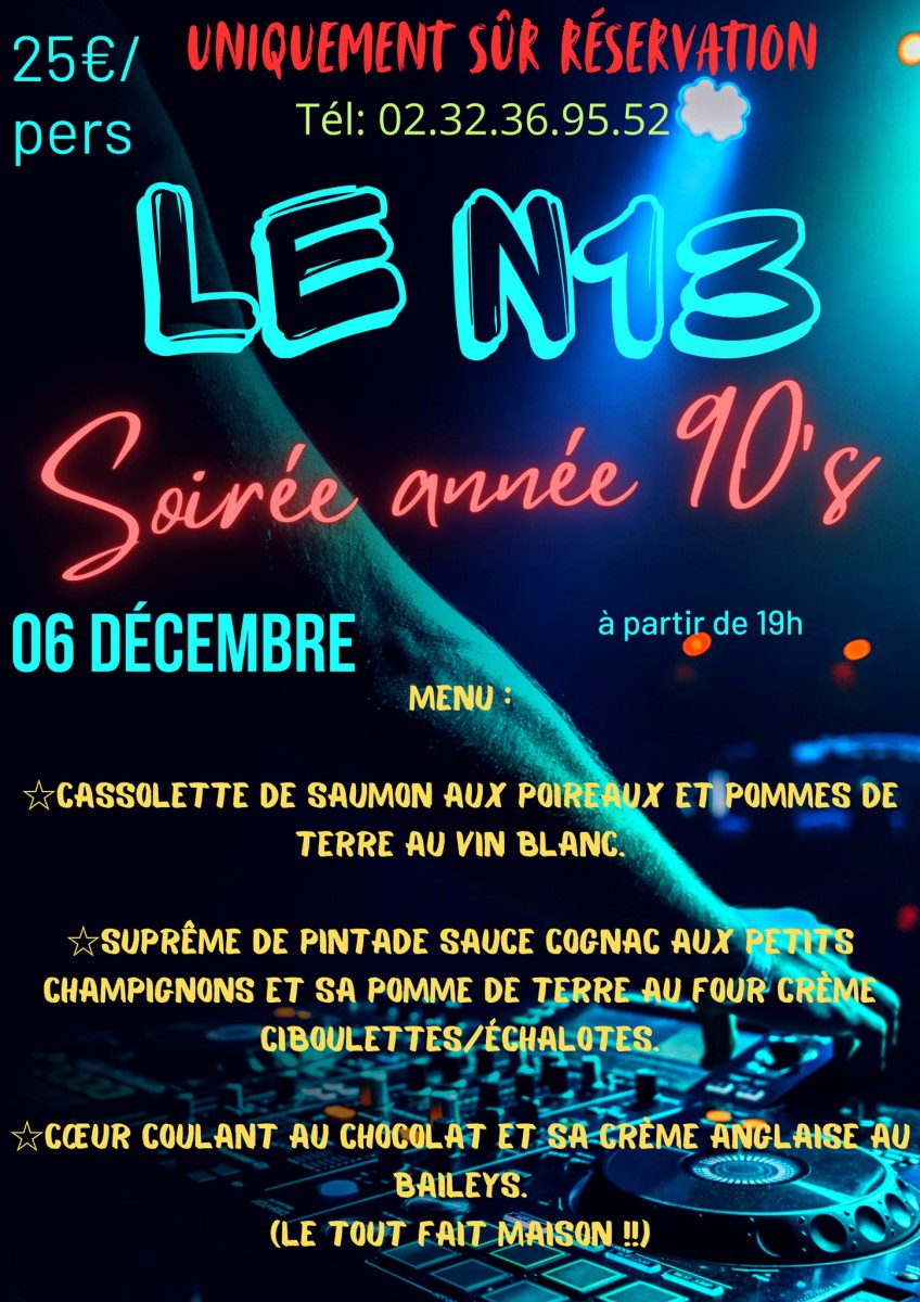 SOIREE DANSANTE ANNEE 90's + DINER  : COMPLET
