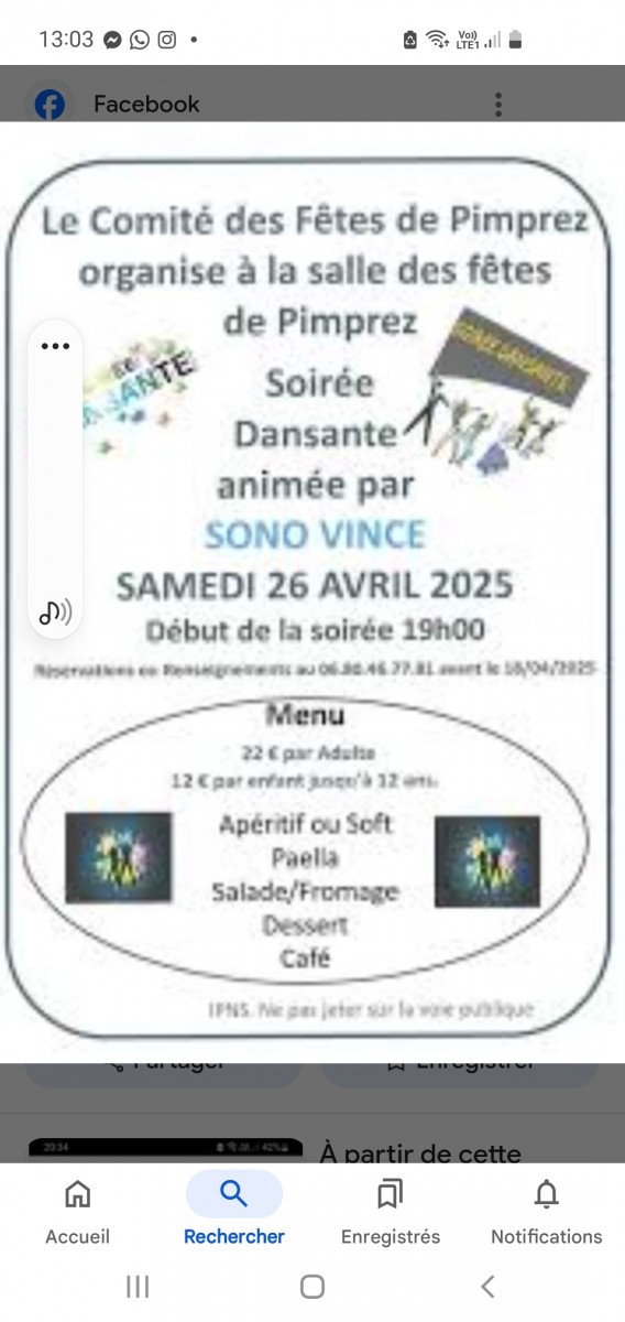 Soirée  dansante / repas paëlla à PIMPREZ
