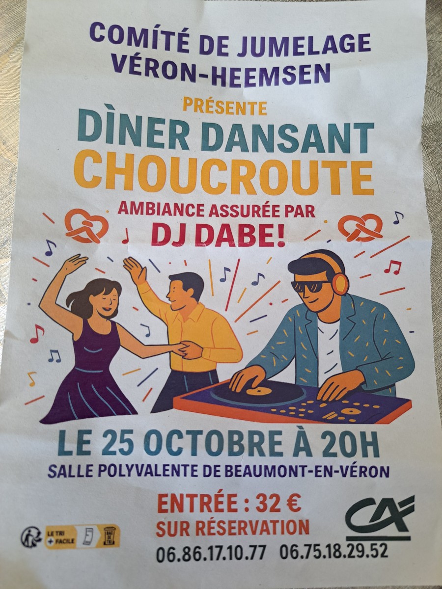 Diner dansant Choucroute  Organisé par le comité de jumelage du Véron 37420