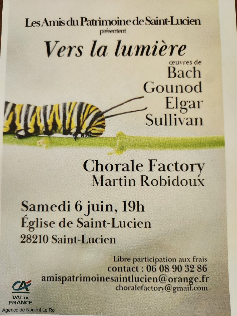 Concert église de Saint Lucien (28) samedi 6 juin à 19 heures