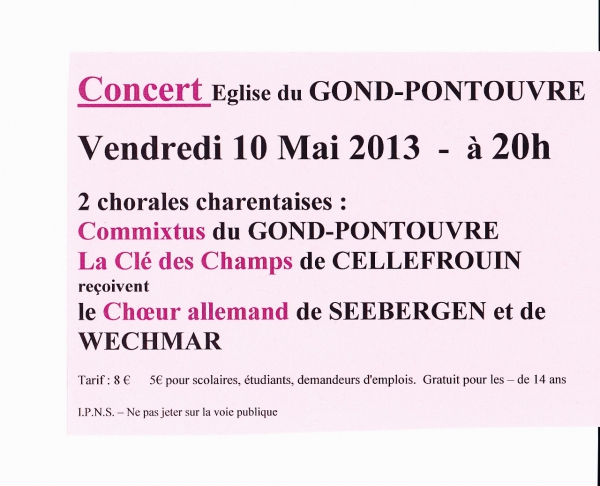 Concert choral église du Gond Pontouvre
